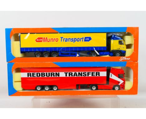 Tekno - 2 x boxed trucks in 1:50 scale, a DAF in Redburn Transfer livery and a Volvo in Allen Munroe Transport livery. Both a