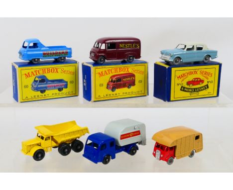 Matchbox by Lesney - six diecast models comprising three early Boxed models: Nestles Van # 69, Hillman Minx # 43, and Morris 