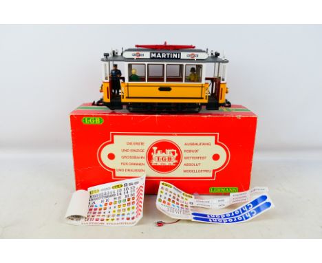 Lehmann - A boxed L.G.B G scale #3500 yellow tramcar with Martini advert. Item appears to be in very good condition. Item unc