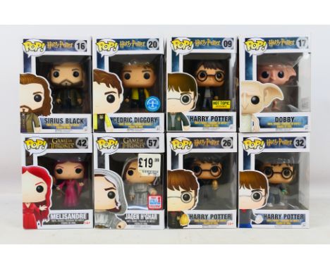 Funko Pop vinyl Bobble-Head - a group of 8 Hary Potter icons comprising Harry Potter # 09, Dobby # 17, Harry Potter # 26, Ced