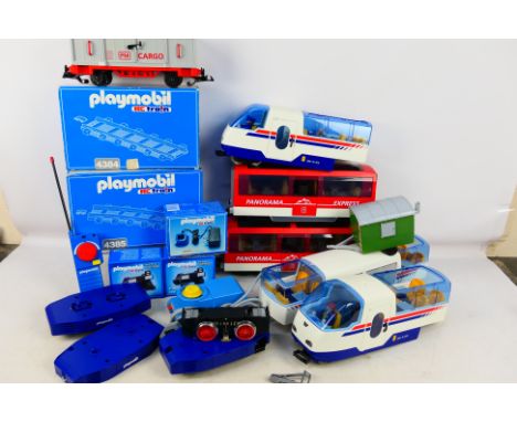 Playmobil - An assortment of loose Playmobil railway items to Panorama Express coaches, controllers figures, 2 boxed of plast