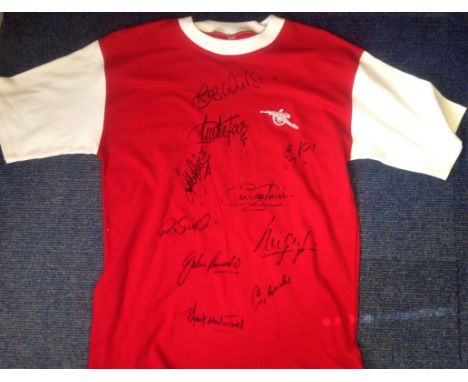 Football Arsenal 1970 replica home shirt signed by 10 of the double winning squad signatures include Bob Wilson, George Graha