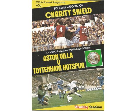 Football vintage programme Aston Villa v Tottenham Hotspur Charity Shield Wembley Stadium 22nd August 1981. Good Condition. A