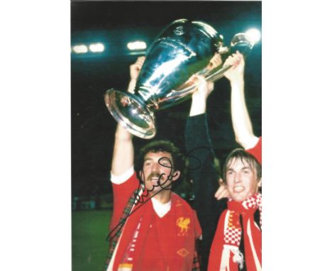 Football Graeme Souness 12x8 signed colour photo pictured celebrating with European Cup while playing for Liverpool. Good Con