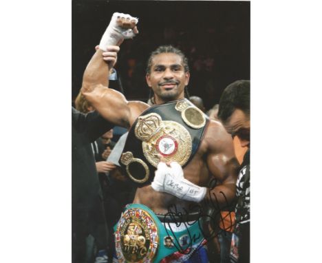 Boxing David Haymaker Haye 12x8 signed colour photo pictured after defending his World Heavyweight title. David Deron Haye bo