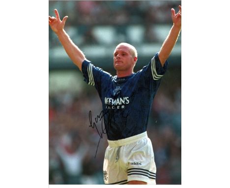Football Paul Gascoigne 16x12 signed colour photo pictured celebrating during his playing days with Glasgow Rangers. Good Con