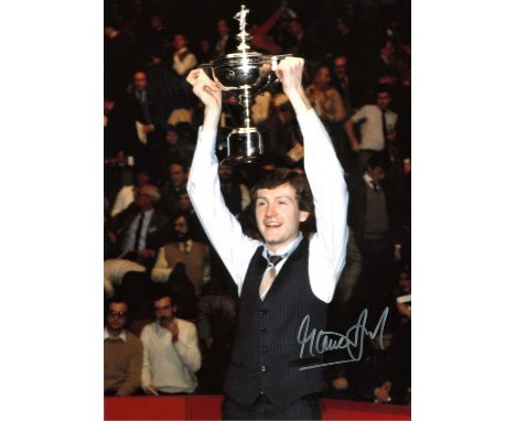 Snooker Steve Davis 16x12 signed colour photo pictured holding the World Championship Trophy. Good Condition. All signed piec