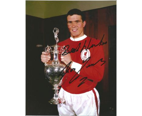 Football Ron Yeats 10x8 signed colour photo pictured with The League Championship trophy while playing for Liverpool. Good Co