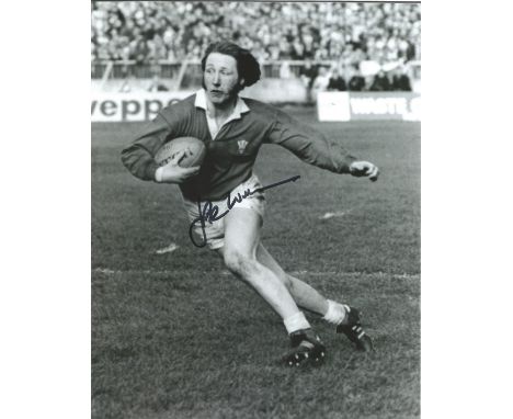 Rugby Union JPR Williams 10x8 signed b/w photo pictured in action for Wales. John Peter Rhys Williams MBE FRCS born 2 March 1