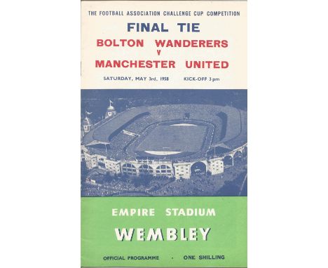 Football vintage programme Bolton Wanderers v Manchester United Empire Wembley Stadium 3rd May 1958. Good Condition. All sign