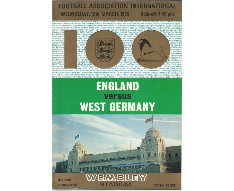 Football vintage programme England v West Germany Wembley Stadium 12th March 1975. Good Condition. All signed pieces come wit