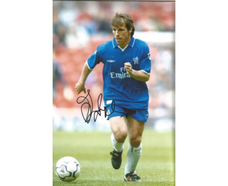 Football Gianfranco Zola 12x8 signed colour photo pictured playing for Chelsea. Good Condition. All signed pieces come with a