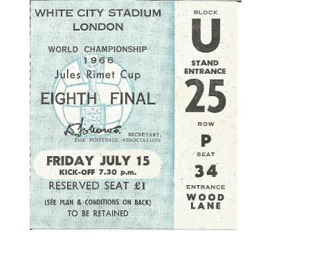 1966 World Cup match ticket for the first round group match between Uruguay and France White City Stadium London 15th July 19
