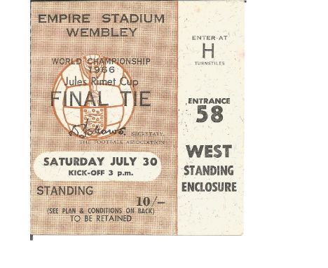 1966 World Cup match ticket for the Final England v Germany Empire Stadium Wembley 30th July 1966. Good Condition. All signed