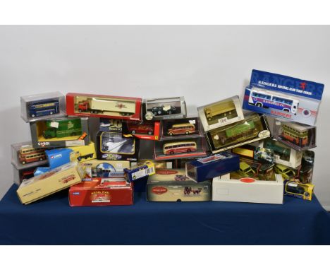 A collection of various boxed die cast model buses, lorries, cars etc by Corgi, Intertrans etc (30)
