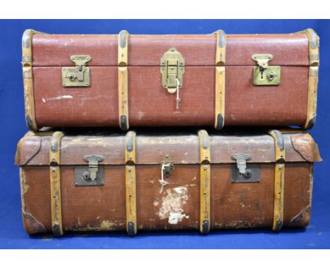 A pair of vintage banded steamer trunks (2) 