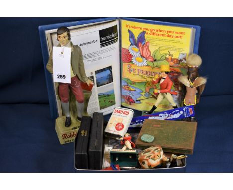 A quantity of various vintage collectables comprising of Johnnie Walker; Robbie Burns, advertising figures; The Acme Guide wh