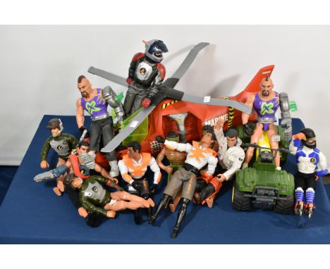 A collection of twelve Hasbro 1999 Action man figures together with a quad bike and helicopter (14) 