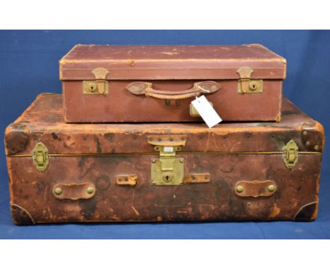 A large vintage monogrammed 'J.A.' trunk together with a small monogrammed 'M.B.' suitcase (2) 