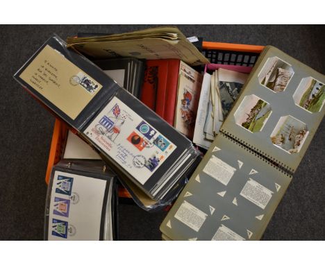 A large collection of vintage postcards, FDC's and cigarette cards (large qty) 
