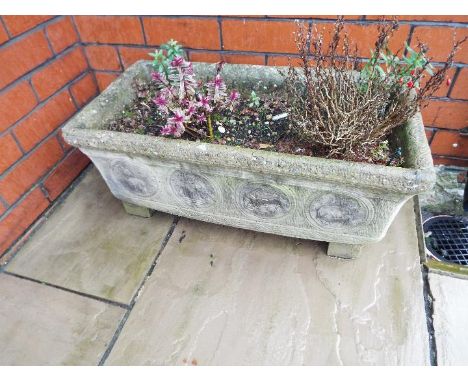 A reconstituted stone rectangular planter, 24 cm x 73 cm x 38 cm   NOTE: ITEM IS LOCATED IN ST HELENS, THE SUCCESSFUL BIDDER 