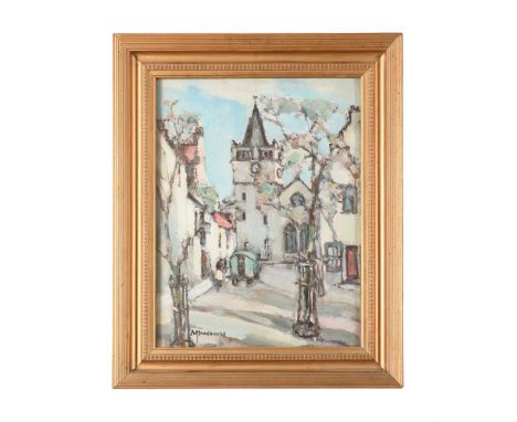ARTHUR MACDONALD (BRITISH FL. 1868-1903)CHURCH IN A VILLAGE LANDSCAPE WITH BLOSSOM TREES Oil on canvas Signed (lower left)52 