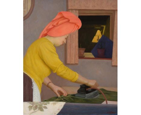 λ  HUBERT ARTHUR FINNEY (BRITISH 1905-1981)AMY IRONINGOil on canvasSigned (lower right)75.5 x 63.5cm (29½ x 25 in.)UnframedPa