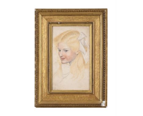 JOSEPH EDWARD SOUTHALL (BRITISH 1861-1944)PORTRAIT OF A GIRL WITH WHITE RIBBONPencil and coloured chalksSigned with monogram 