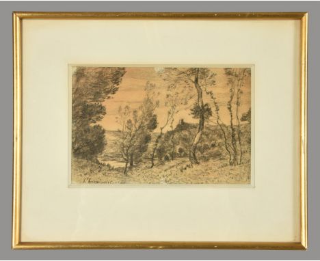 HENRI JOSEPH HARPIGNIES (FRENCH 1819-1916)LA FUTAIECharcoalSigned and dated 1901 lower left14.5 x 22.5cm (5½ x 8¾ in.)Please 