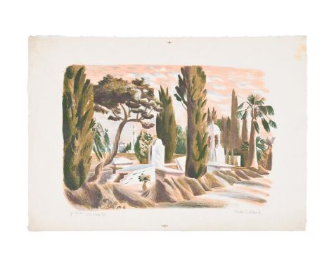 λ HANS FEIBUSCH (GERMAN 1898-1998)THE CEMETERY Lithograph printed in colours Signed in pencil (lower right), dedicated and da