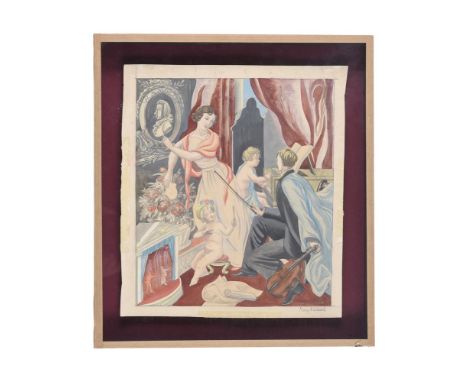 λ MARY ADSHEAD (BRITISH 1904-1995)HOMAGE TO MOZART Bodycolour and pencil, squared for transfer Signed twice and dated 1930 (l