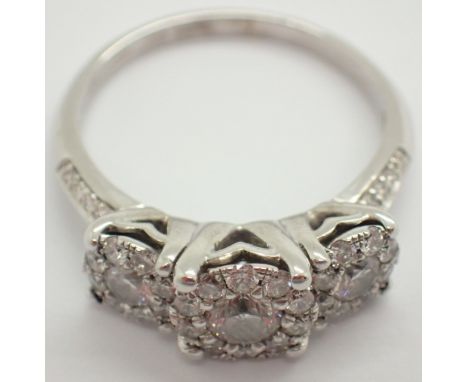 9ct white gold diamond halo trilogy ring size R approximately 1.12ct RRP £2800.00