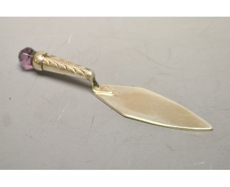 A miniature silver trowel set amethyst, London 1843