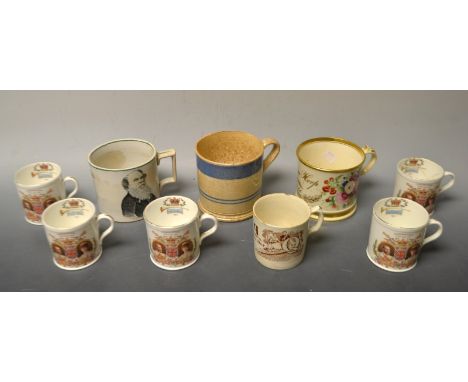 Ceramic - A Victorian painted porter mug, William Harp, 1860; a Sir Titus Salt Bart mug; others Royal commemorative etc (9)