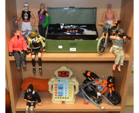 Toys & Juvenalia - Action man, dolls, Motorbike, wolf, accessories clothes etc;  an Alphie II robot computer 