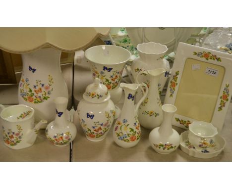 Aynsley Cottage Garden - a large lamp with original shade; vases; trinkets; photograph frame; etc