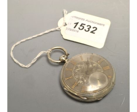 A silver pocket watch, silver face, fusee movement, Birmingham 1869