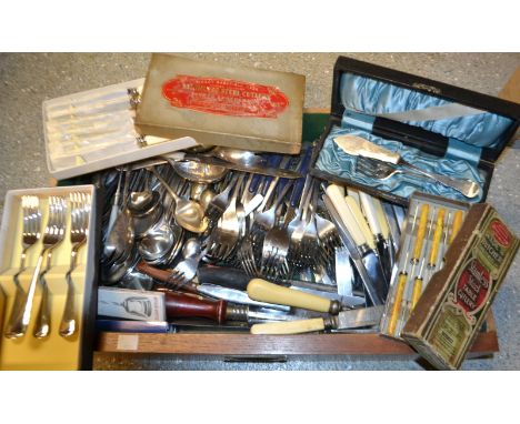 Silver plated and other flatware- Kings pattern, Old English, silver collared, etc  