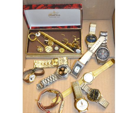 Gentleman's jewellery - a Vintage Arlette Nivarox wrist watch, black dial, baton markers, centre seconds, manual movement; a 