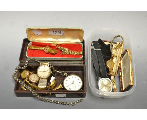 A lady's 9ct rose gold watch; another; a gentleman's Nivada watch; a lady's Rotary watch; etc.