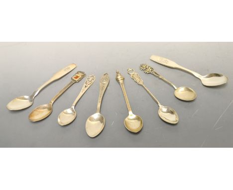Silver flatware - a Danish souvenir spoon; others Canadian, Scottish, American etc (8)