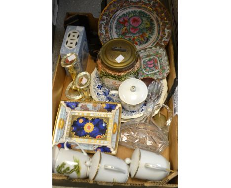 Ceramics, Metalware and Glass - biscuit jar; Royal Worcester dish; Oriental ceramics; decanter; candlesticks