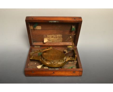 A brass surveyor's theodolite and protractor, mahogany case with paper label, All Saint's, Derby