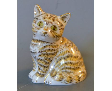 A Royal Crown Derby paperweight, Tabitha, silver tabby kitten, limited edition 520/1500, gold stopper, first quality, boxed w