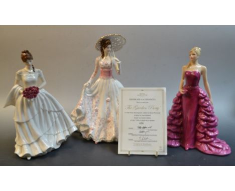 A Royal Worcester limited edition figure The Garden Party, 2366/7500;  others Roses of Love, 1124/7500 and Claudia, 369/2950 