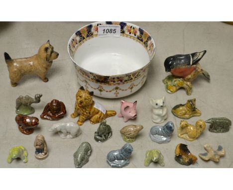 A Beswick model of a terrier; a Beswick Bullfinch; a Szeiler mouse;  Wade whimsies; etc