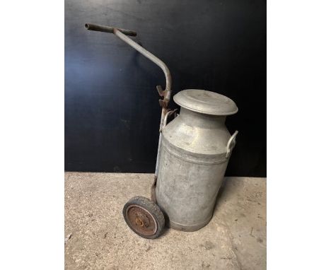 10 gallon milk churn and two wheeled carrier