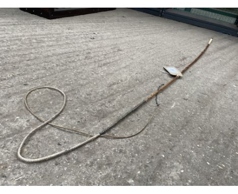 15ct gold mounted holly whip, engraved with a coat of arms motto SIT FORSTER FELIX and initials ARF.