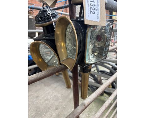 Pair of horseshoe fronted lamps by Marston &amp; Co, Birmingham with decorative flower etching to glass