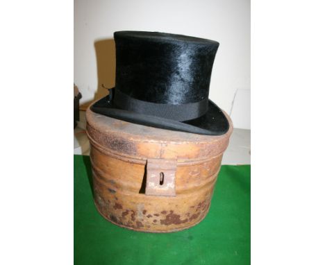 Silk top hat size 7 with metal hat box